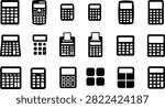 A clean collection of calculator icons in various styles, including desktop, scientific, financial, and printing calculators, isolated on a white background. Perfect for finance, accounting, education, business, mobile apps, websites, UI design, and infographic projects.