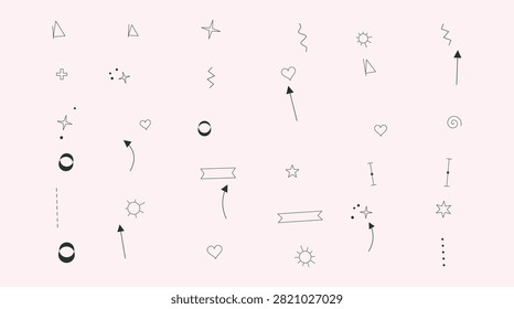 A clean collection of isolated minimalist flat icons featuring diverse symbols and shapes on a white background. Perfect for UI design, presentations, and infographics.