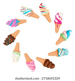 Clean colorful artwork featuring ice cream inner border frame with simple decorative elements.