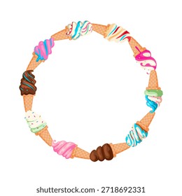 Clean colorful artwork featuring ice cream circle pattern with simple decorative elements.