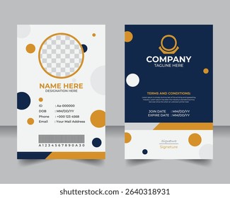 Clean colorful Employee ID Card Template, Modern and Professional Design, Minimalist Identity Card Layout for Corporate Use
