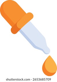 Um ícone limpo e colorido de uma pipeta de laboratório soltando uma gota. Ideal para representar pesquisas científicas, testes laboratoriais, análises médicas ou experimentos de química em impressão e digital