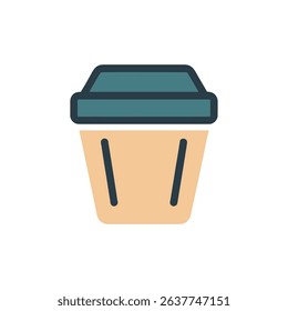 Clean, colorful, stylized vector illustration icon of a shopping basket. The basket features a blue lid and a light brown body with a modern, minimalist design.