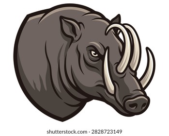 Clean colorful vector illustration of babirusa head wild boar mascot isolated on white for logos stickers and graphic design.