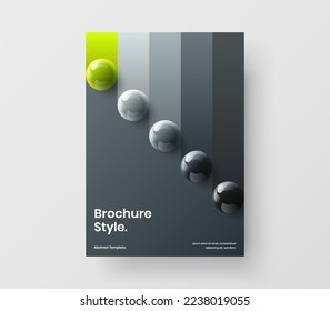 Clean company brochure A4 design vector layout. Bright 3D spheres corporate identity concept.