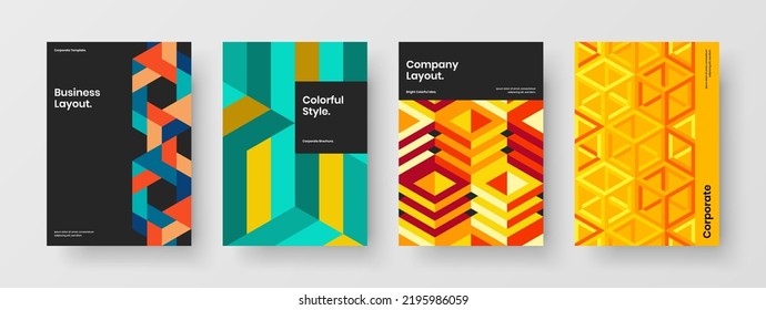 Limpiar conjunto de plantillas de diseño de vectores A4 del folleto de la empresa. Conjunto de ilustraciones de folletos de hexágonos geométricos únicos.