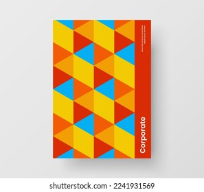Clean company brochure design vector illustration. Vivid mosaic tiles corporate cover concept.