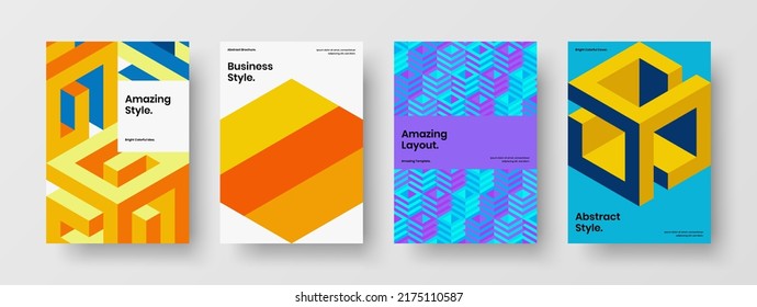 Clean company cover A4 vector design template collection. Creative geometric tiles postcard illustration set.