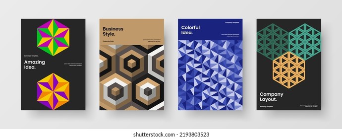 Clean company cover A4 vector design template composition. Modern mosaic hexagons poster concept collection.