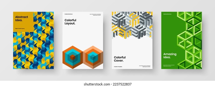 Clean company cover A4 vector design template collection. Unique mosaic pattern front page concept set.