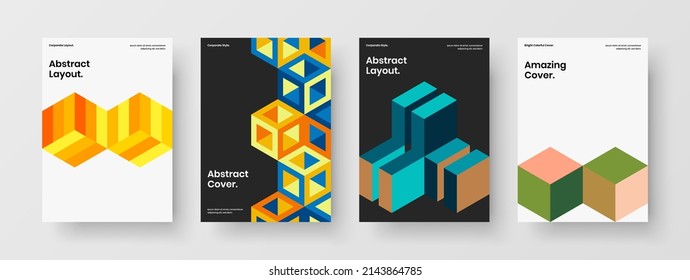 Conjunto de diseño vectorial de cubierta de la compañía limpia. Colección de plantillas de folletos de patrones geométricos vivos.