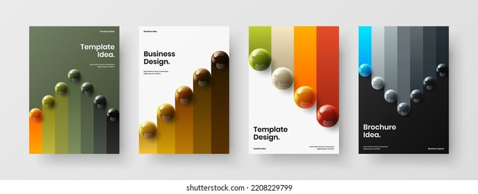 Clean company cover vector design concept collection. Fresh realistic balls front page template set.