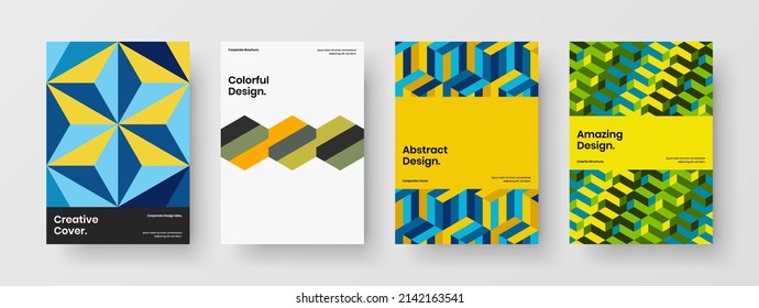 Clean company identity A4 vector design layout bundle. Isolated geometric shapes corporate brochure template composition.