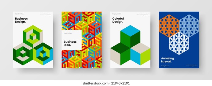 Clean company identity A4 vector design illustration bundle. Fresh geometric tiles cover concept set.
