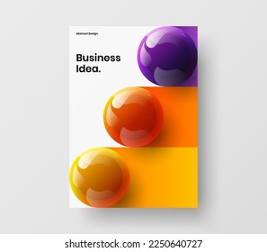 Clean company identity A4 vector design illustration. Unique 3D spheres brochure concept.