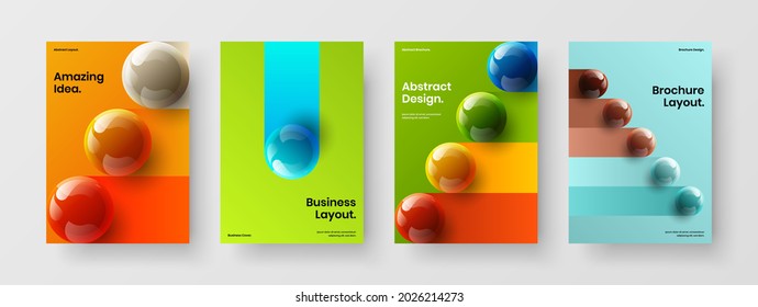 Clean company identity design vector layout set. Colorful realistic balls pamphlet illustration collection.
