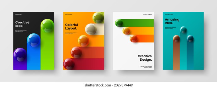 Clean company identity vector design illustration collection. Abstract realistic spheres front page template set.
