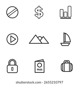 Uma coleção limpa e abrangente de ícones de linha multiuso projetados para interfaces móveis e da Web