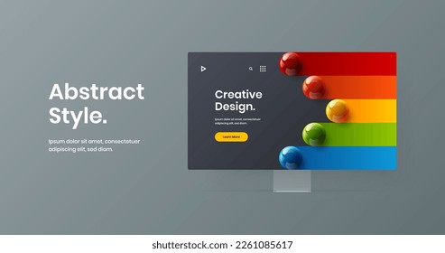 Clean computer display mockup banner concept. Minimalistic web project vector design layout.