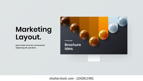 Clean computer display mockup landing page template. Unique site vector design illustration.