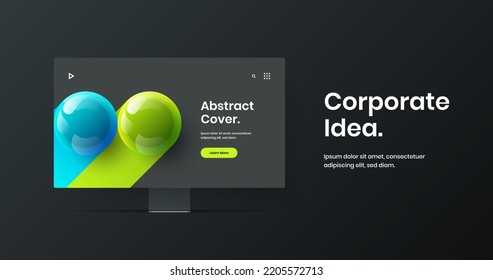 Clean computer display mockup web banner concept. Colorful website design vector layout.