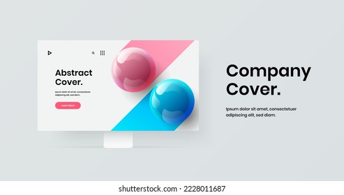 Clean computer display mockup web project layout. Premium presentation vector design template.