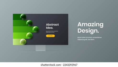 Clean computer monitor mockup site screen illustration. Simple web project design vector concept.