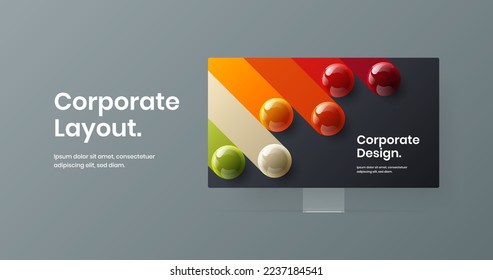 Clean computer monitor mockup website template. Vivid presentation design vector layout.