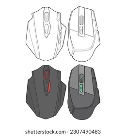 Clean computer mouse outline and color vector illustration set designed for technology product listings, electronics ecommerce catalogs, UI interfaces, and editable tech design templates. Isolated mouse devices suitable for apps, software presentations, branding, and commercial use.