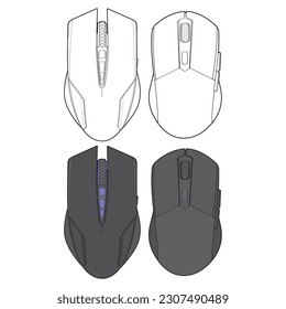 Clean computer mouse outline and color vector illustration set designed for technology product listings, electronics ecommerce catalogs, UI interfaces, and editable tech design templates. Isolated mouse devices suitable for apps, software presentations, branding, and commercial use.