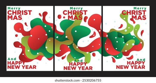 clean concept. abstract fluid wave of red and green. christmas and happy new year greeting card design set template vector illustration