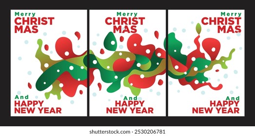 clean concept. abstract fluid wave of red and green. christmas and happy new year greeting card design set template vector illustration