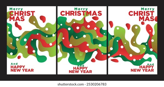 clean concept. abstract fluid wave of red and green. christmas and happy new year greeting card design set template vector illustration