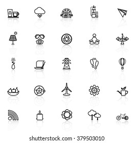 Clean concept line icons with reflect on white, stock vector