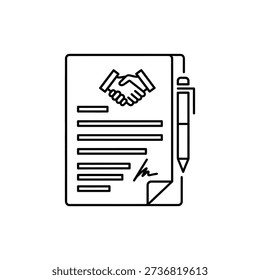 Clean consulting agreement line icon on white background for business contracts, legal documents, and corporate agreements, SEO-friendly design.
