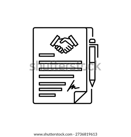 Clean consulting agreement line icon on white background for business contracts, legal documents, and corporate agreements, SEO-friendly design.