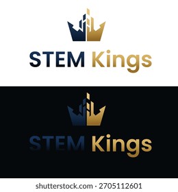 A clean, contemporary logo design featuring the text “STEM Kings” paired with a versatile crown-and-music icon. The mark blends royalty elements with musical cues—such as notes, waveforms, or headphon