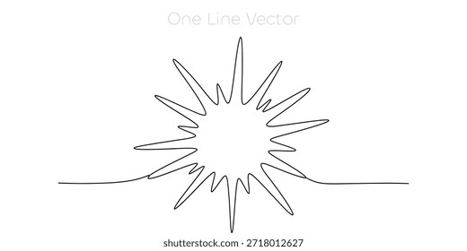 Una ilustración de arte lineal continua limpia de un símbolo radiante de sol o explosión, perfecta para logotipos minimalistas, iconos web y diseños artísticos contemporáneos sobre fondo blanco. Ilustración vectorial