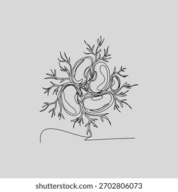 A clean, continuous line drawing illustrating the abstract concept of a neural network or synapse. This minimalist illustration is ideal for AI, technology, science, or data-related projects.