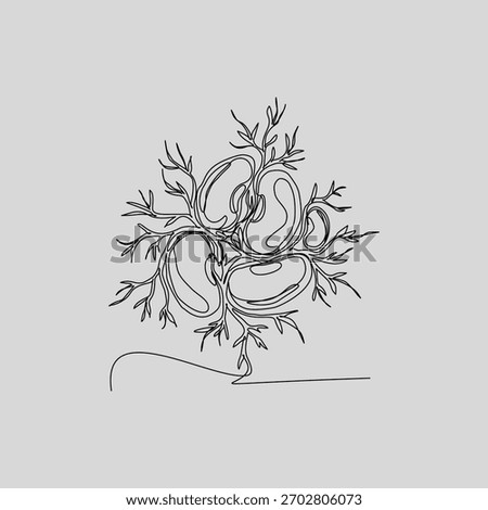 A clean, continuous line drawing illustrating the abstract concept of a neural network or synapse. This minimalist illustration is ideal for AI, technology, science, or data-related projects.
