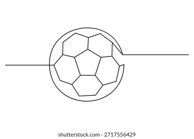 Ilustración de línea continua limpia de un balón de fútbol flotando en una línea Horizontal
