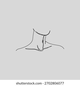 A clean, continuous single line art drawing of the human neck, shoulders, and collarbone area. This minimalist anatomy illustration is perfect for medical, educational, or aesthetic projects..