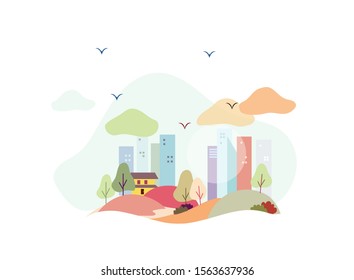 clean, cool and mild  green town landscape illustration