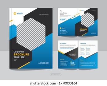 Clean corporate bi fold business brochure design template in A4 format.