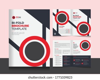 Clean corporate bi fold business brochure design template in A4 format.