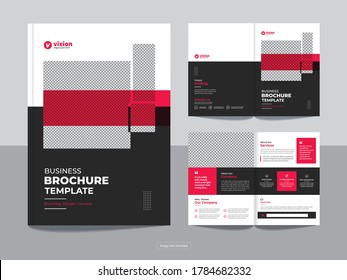 Clean corporate bi fold business brochure design template in A4 format with minimal, professional and abstract shapes