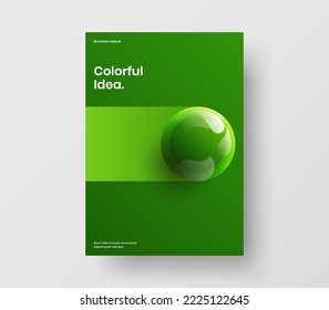 Clean corporate brochure design vector layout. Simple realistic spheres front page template.