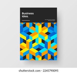 Clean corporate brochure design vector layout. Minimalistic geometric hexagons placard illustration.