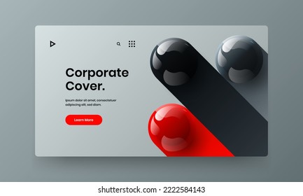 Clean corporate brochure vector design concept. Fresh realistic spheres horizontal cover illustration.