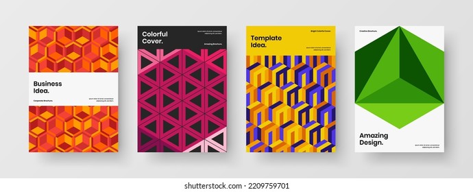 Clean corporate cover A4 vector design illustration collection. Original mosaic tiles placard layout set.